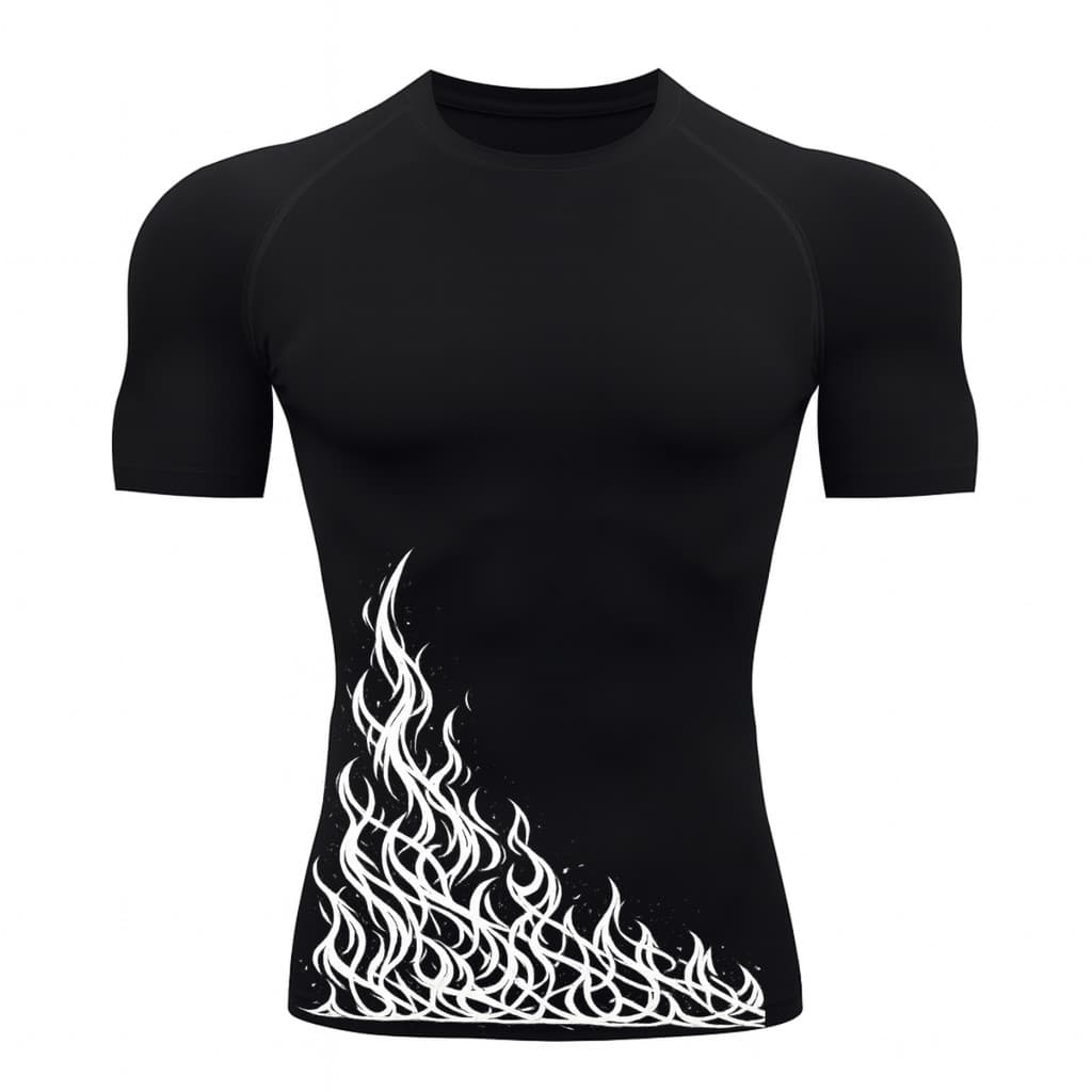 Camiseta Manga Curta Compressão Proteção Uv 50+ Estampada Flames Fire