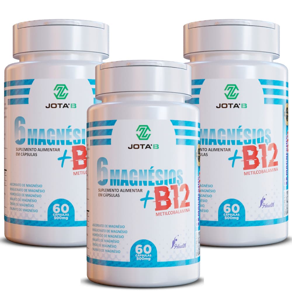 6 Magnésios + Vitamina B12 Metilcobalamina 500mg 60cápsulas | Uso Diário