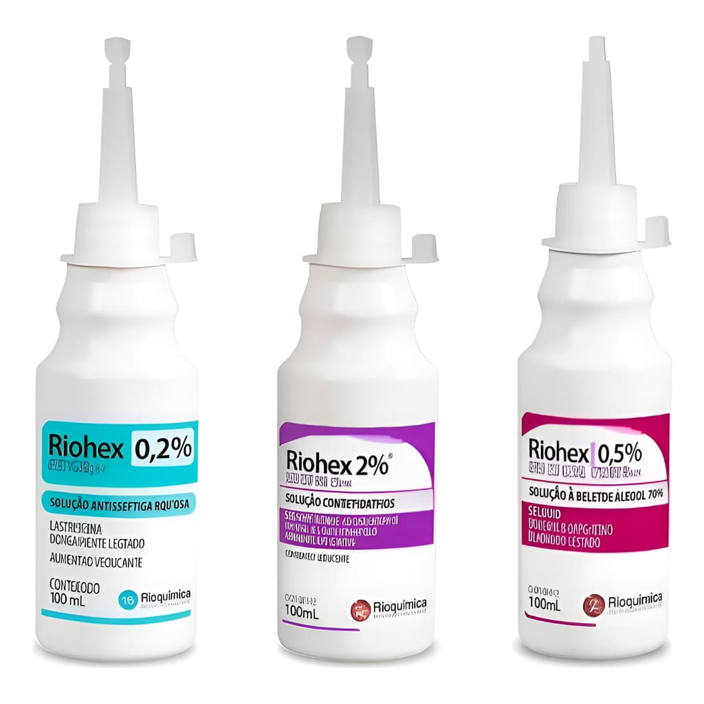 Kit Riohex 0,2% + 0,5% + 2% Soluções Aquosas Uso Externo
