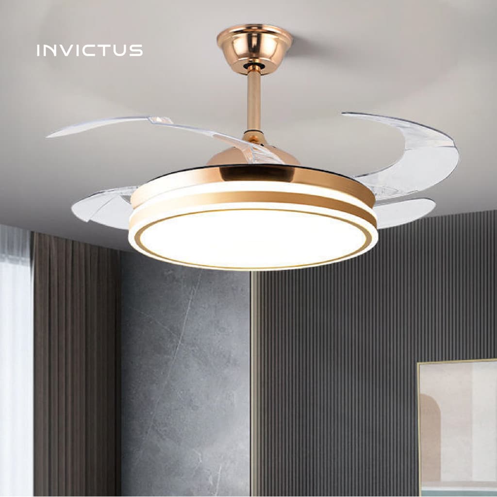 Ventilador de Teto Bivolt 96W Lustre 4 Pás Retrátil LED Multicolor com Controle Remoto