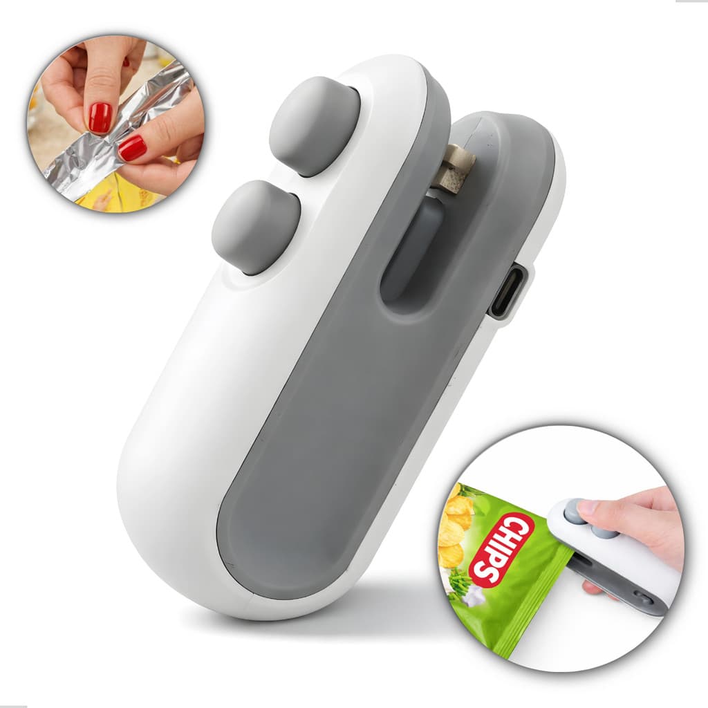 Mini Máquina Seladora Portátil 2 Em 1 Saco Plástico Embalagem Alimentos Recarregável Elétrica