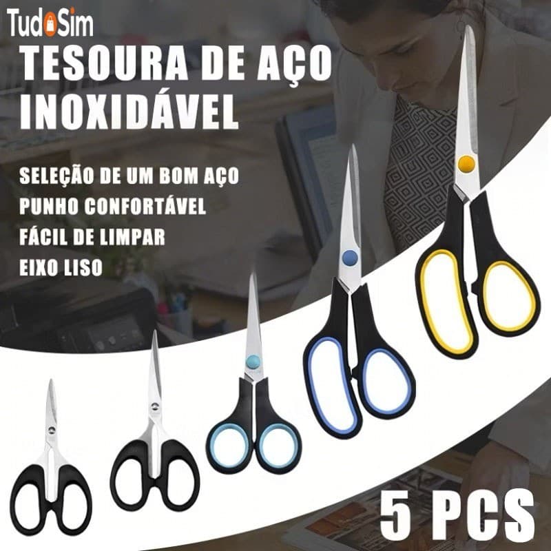 KIT 3/5 Tesouras de Costura Aço Inox Alta Durabilidade Corte Multiuso para Tecido Bordado Tricô Artesanato papel