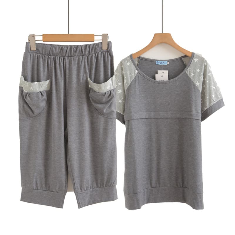 Verão de manga curta algodão roupas de confinamento estilo fino verão pijamas para grávidas Plus Size roupas de enfermag