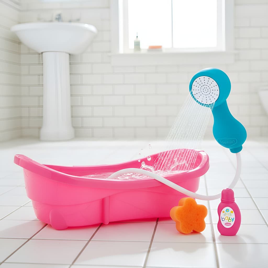 Kit Banheira Para Boneca Com Chuveirinho + Shampoo + Esponja