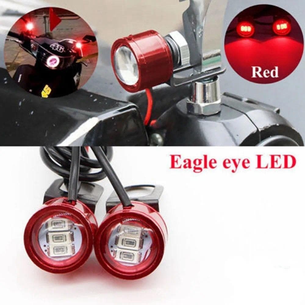 2 x DC 12V Vermelho DRL Espelho Retrovisor De Motocicleta Eagle Eye 3 LED Flash Luz Estroboscópica À Prova D'água Luzes 