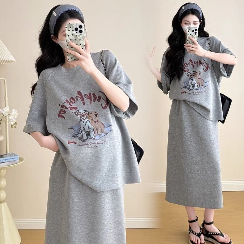 High-End temperamento mais magro olhar maternidade Wear verão novo estilo de manga curta camiseta saia superior terno de