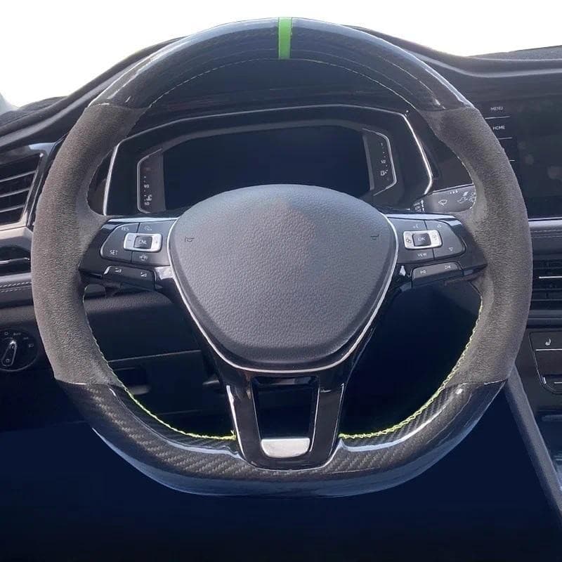 DIY Costurado À Mão Camurça Preta Couro Genuíno Capa De Volante Do Carro Para Volkswagen VW Golf 7 Mk7 Novo Polo Jetta P