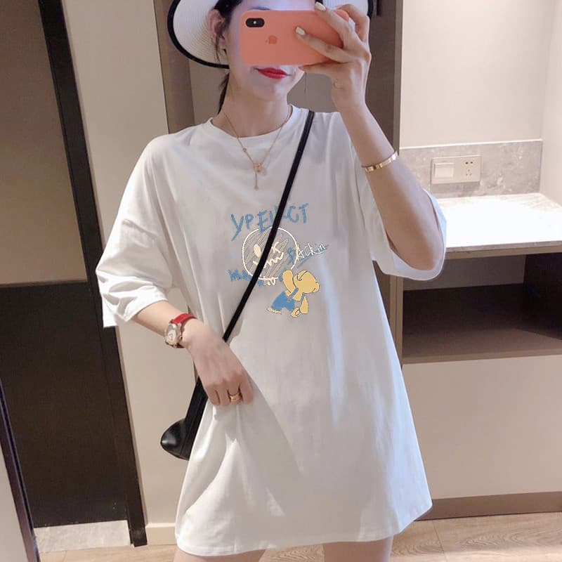 Roupa de maternidade camiseta de manga curta feminina tamanho Extra grande 100kg verão puro algodão solto All-Match capa