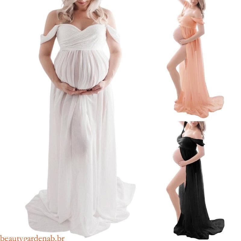 beautygardenab Vestido Maternidade Macio E Poliéster Designs Rugas Fotográfico Elegante Fácil