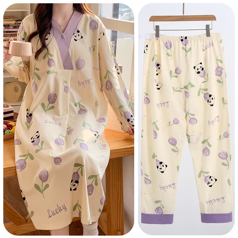 Peito acolchoado saia de maternidade confinamento produção inspeção pós-parto pijamas de maternidade camisola de enferma