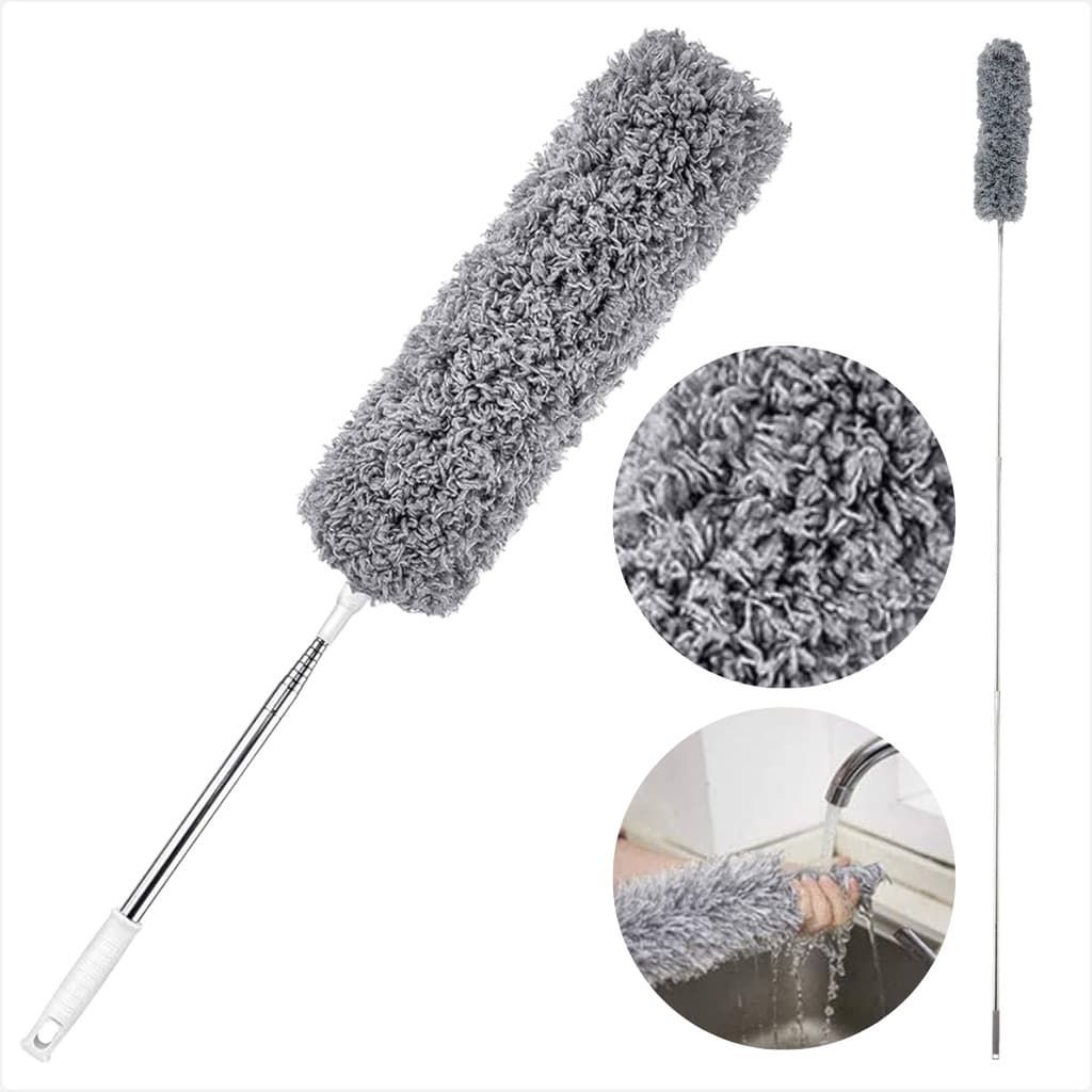 Espanador Duster 280cm Microfibra Cabo Extensor Retrátil Dobrável Escova Limpeza Poeira