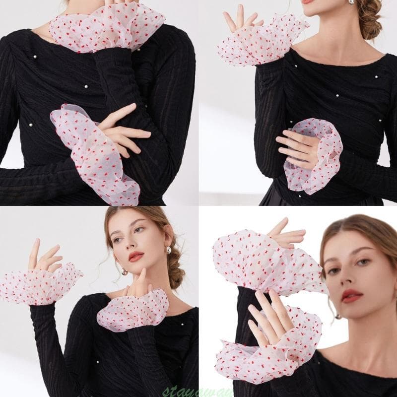 SRA Elegante Pura Pontilhada Mangas Decorativas Punhos Pulso Braço Para Meninas Uso Diário E Ocasiões