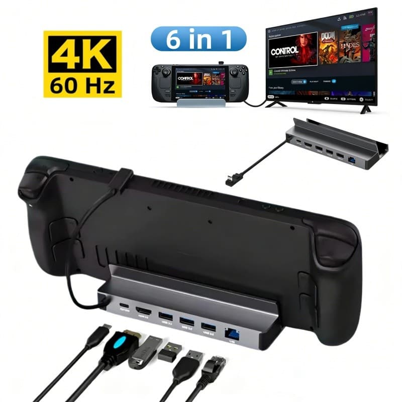 Dock Type-C 6 Em 1 Para Consoles De Jogos ROG e Steam Deck 4K HDMI