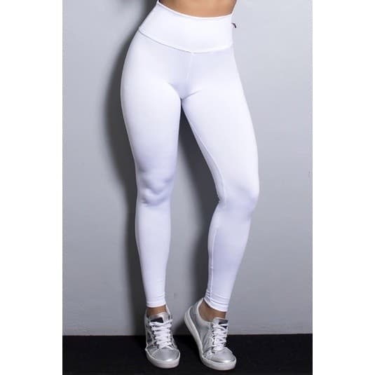 Calça Legging Cotton Branca Preta de Algodão Feminina Saúde Estética
