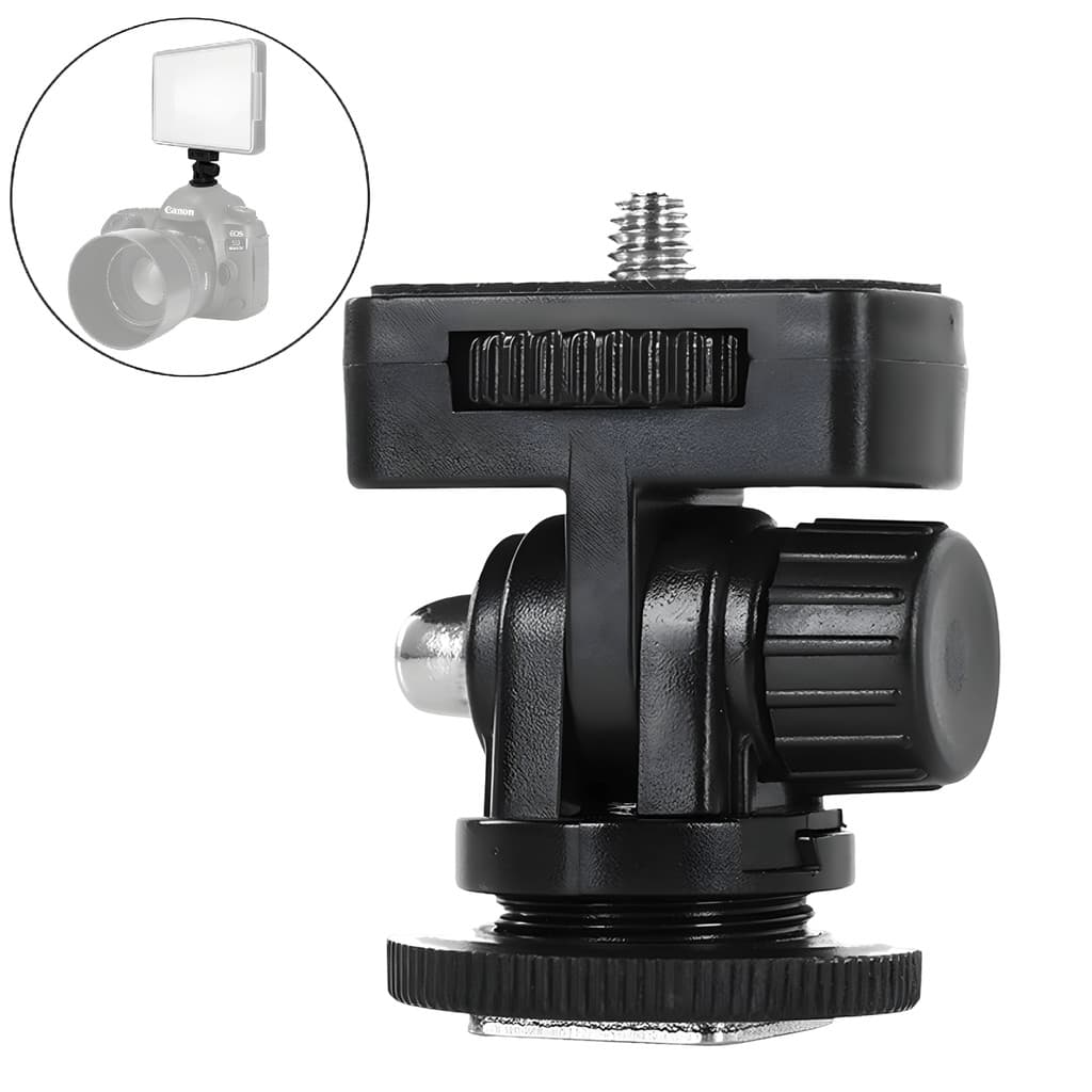 Adaptador de Sapata Fria Articulável com Parafuso 1/4" para Luz LED, Microfone e Monitor