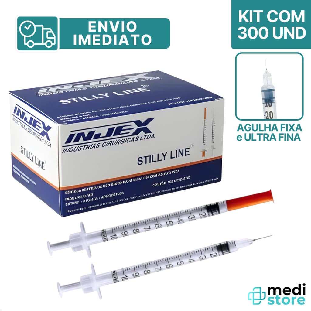Kit 300 - Seringa de Insulina Botox 1ml 100UI com Agulha Fixa e Ultra Fina 8x0,30 - Envio Imediato
