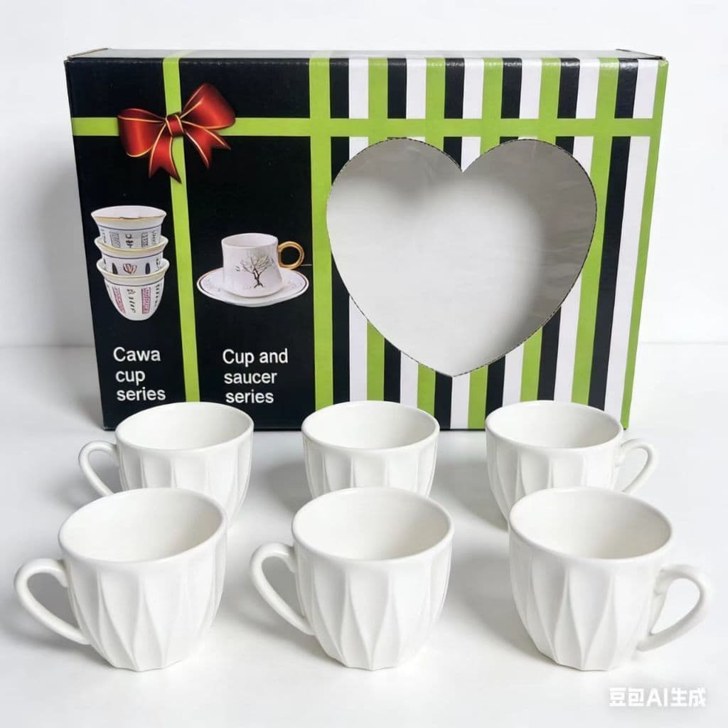 Conjunto de 6 xícaras de chá com pires, feitas de porcelana branca--1022/1023