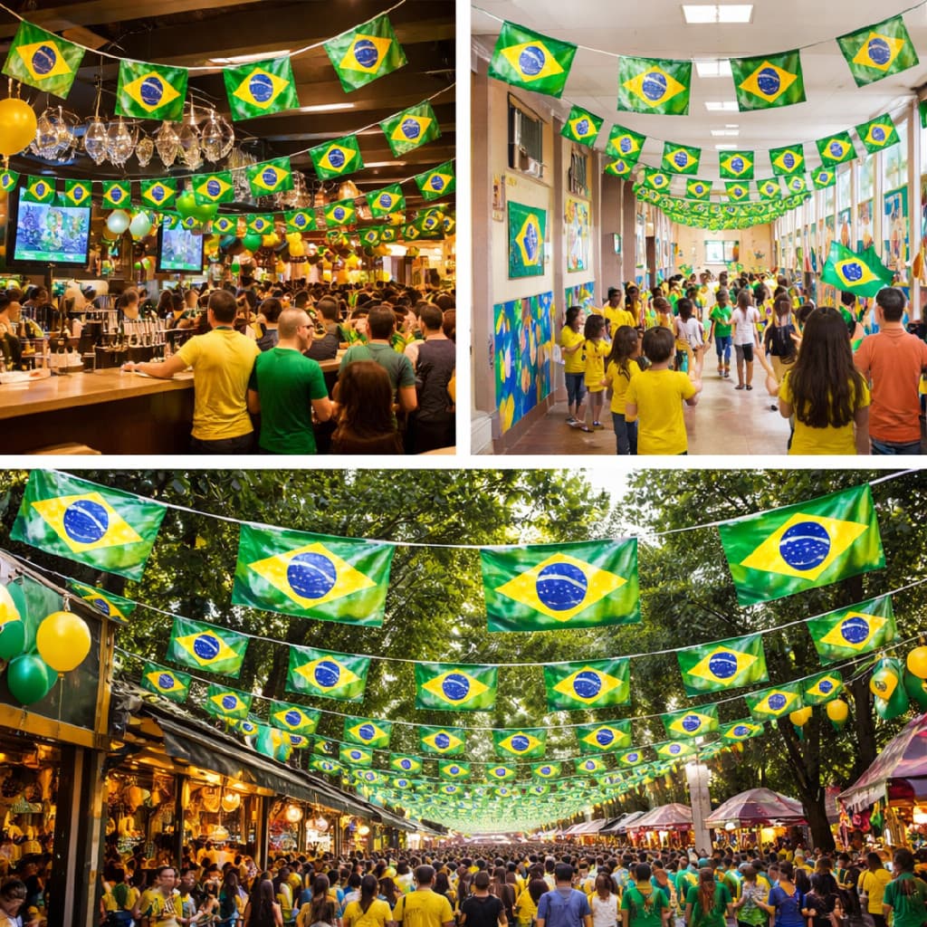 Decoração Copa do Mundo Varal Bandeira Brasil Metalizada 10m