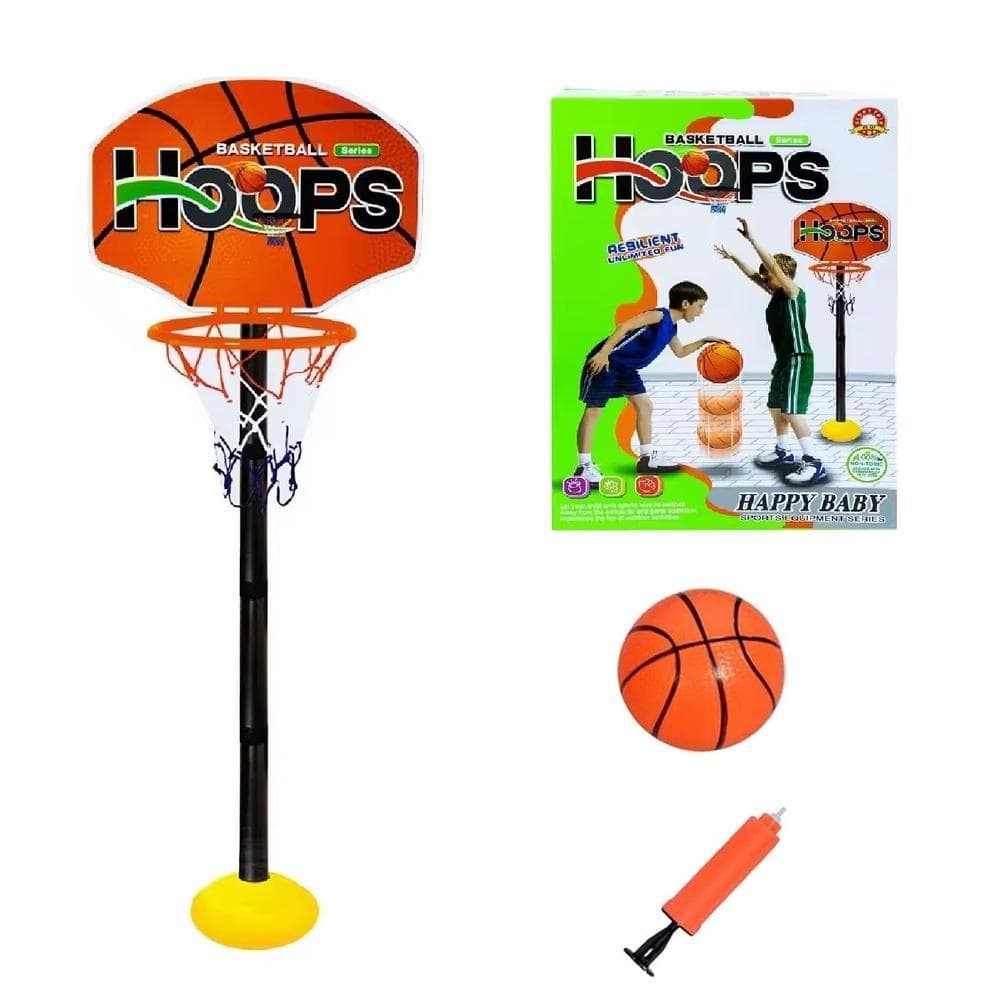 Cesta Basquete Infantil Tabela Aro Criança Altura Ajustavel Kit Completo Bola Inflador - Laranja
