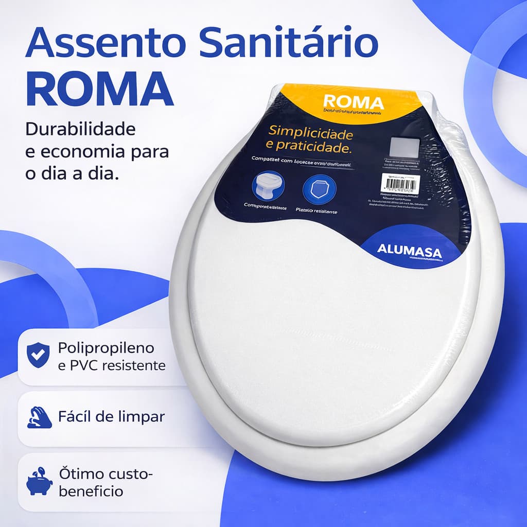 Assento Sanitário Tampa de Privada Vaso Banheiro Roma Confortável Oval Universal  Alumasa
