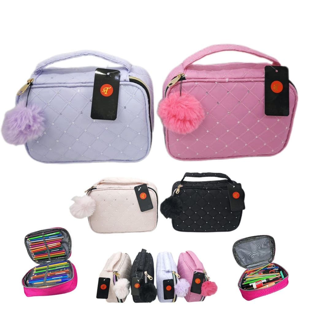 Estojo Escolar Grande Com Pompom de Zíper