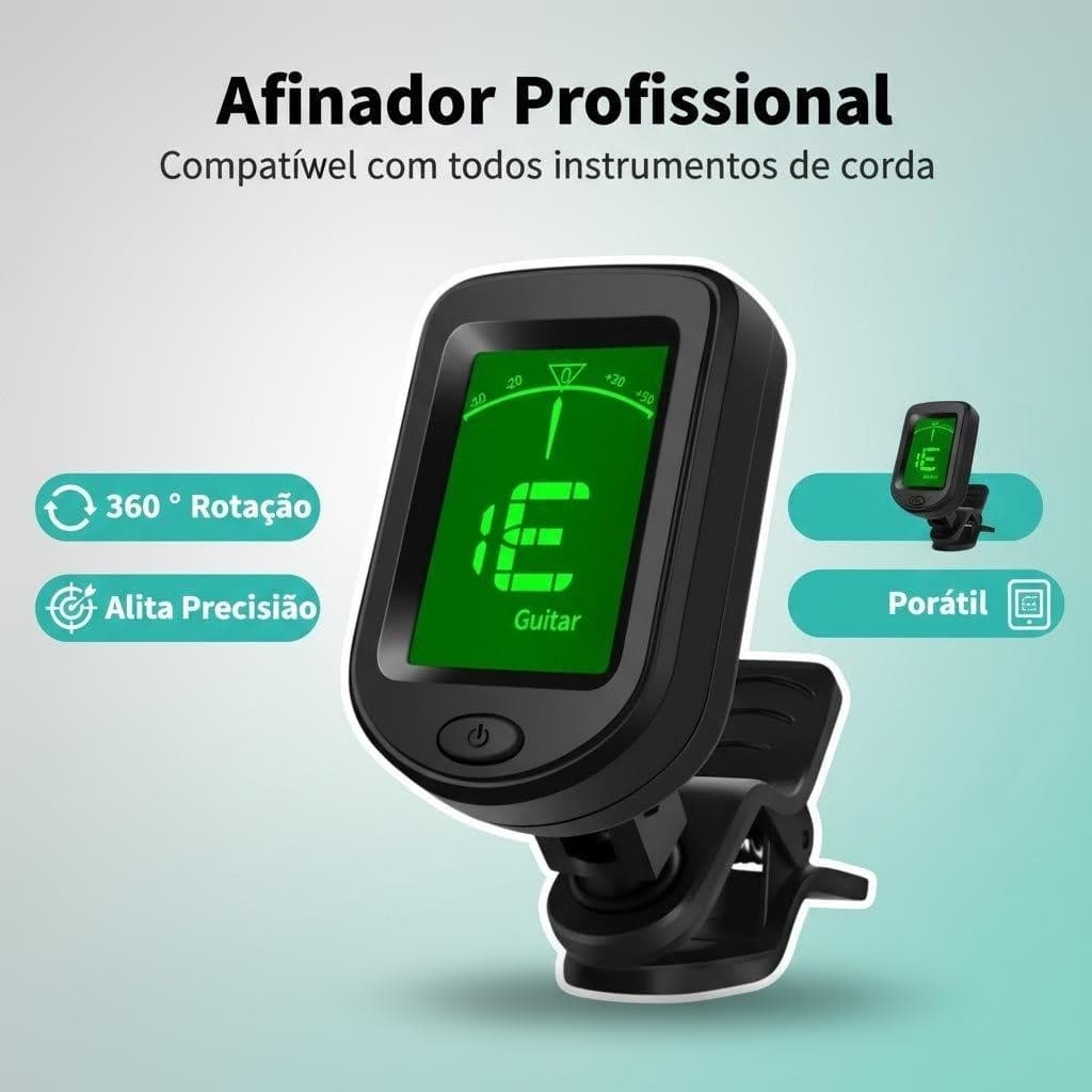 Afinador Digital Cromático Clip Violão Viola Guitarra Cavaco Afinador eletrônico para guitarra, violino, ukulele e baixo