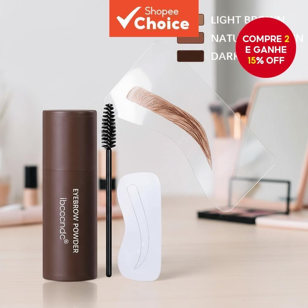  Kit de Modelagem de Carimbo para Sobrancelhas - Maquiagem em Pó para Carimbo com 10 Estênceis Reutilizáveis para