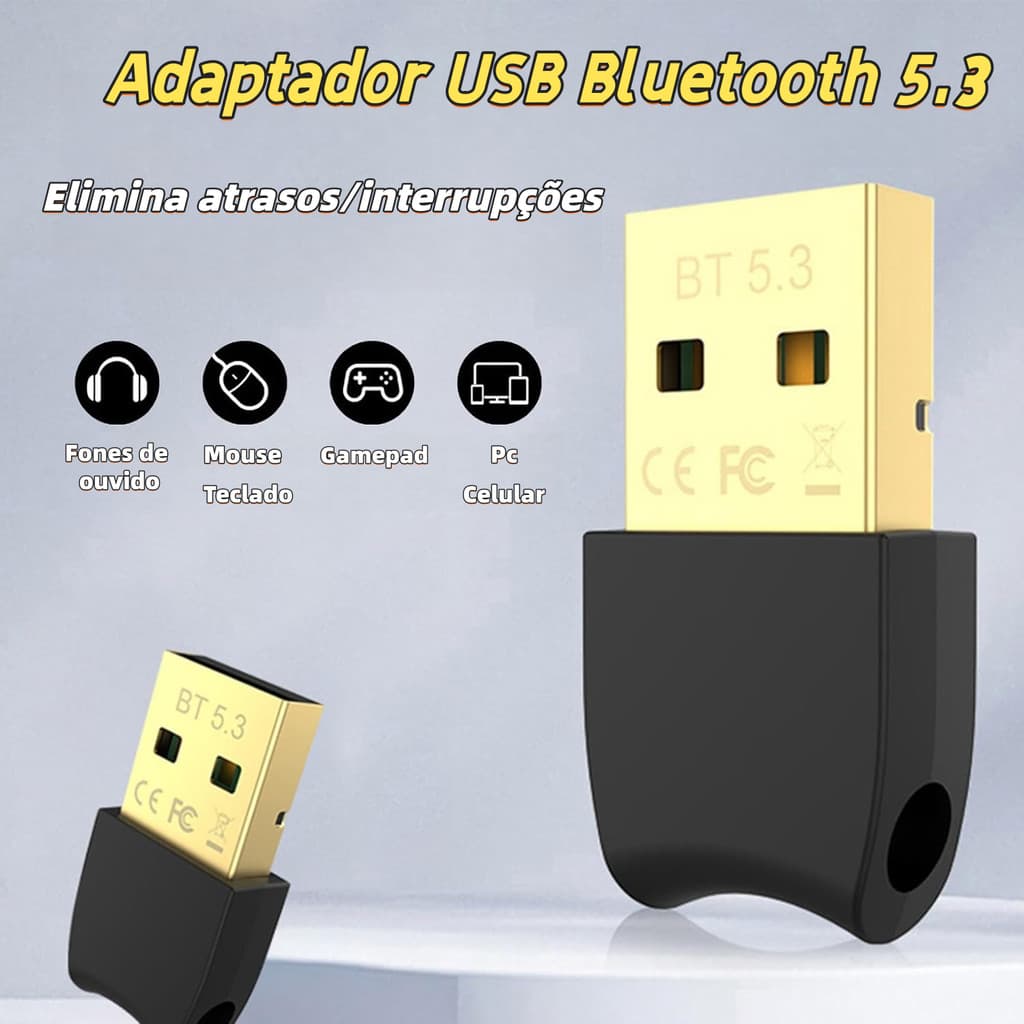 Adaptador USB Bluetooth 5.3/5.4 Plug & Play para PC e Notebook, Receptor e Transmissor, Mouse, PS4, Windows 11/10/8.1