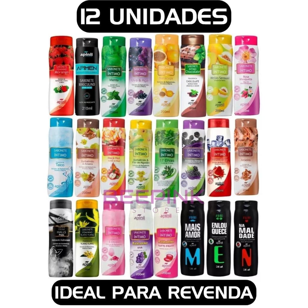 Kit 12 und Sabonete Íntimo Apinil ESCOLHER CHAT | Higiene Feminina pH Balanceado