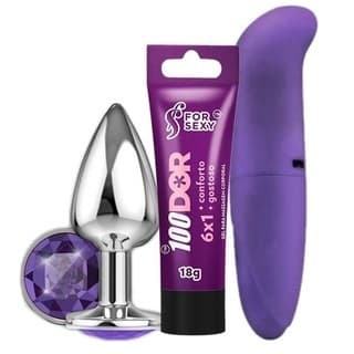 KIT SEX SHOP Plug Anal + Vibrador SPOT + Lubrificante Intimo Anal 100DOR SEXY SHOP Produtos Eróticos