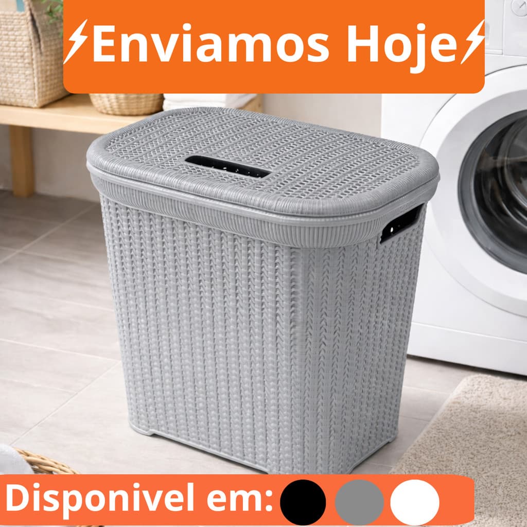 Cesto De Roupa 1 a 3/UNI Rattan 50 Litros - Cesto Lavanderia Roupa Suja