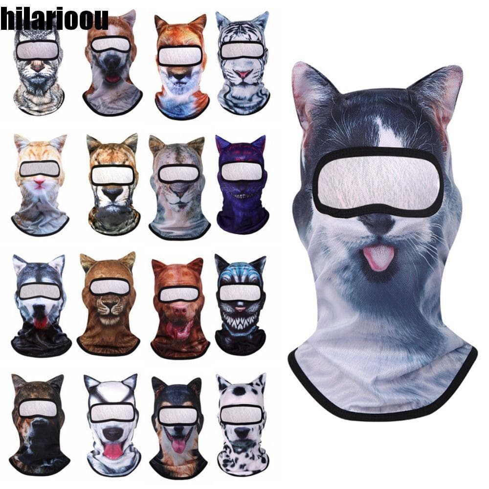 HILARIOOU Máscara Facial De Animal 3D , Protetor Solar Estampado Com Orelha De Cachorro/Gato , Orelhas , Chapéus , Polai