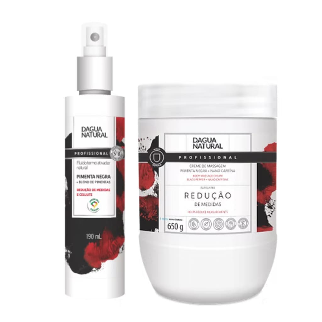 Kit Pimenta Negra D’Água Natural – Creme 650g + Fluido 190ml | Termoativo que Auxilia na Redução de Medidas!