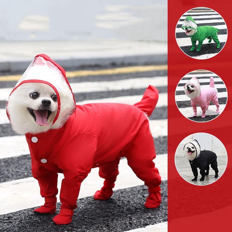 Capa De Chuva Para Cachorro Com Capuz À Prova D'água Roupas Macacão Animais De Estimação De Bota
