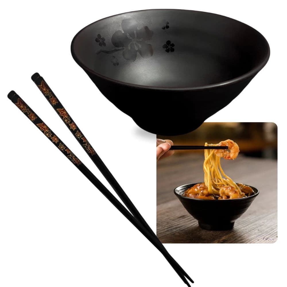 Kit Comida Japonesa Tigela 300ml + Par de Hashi Decorado Linha Kanpai Sushi