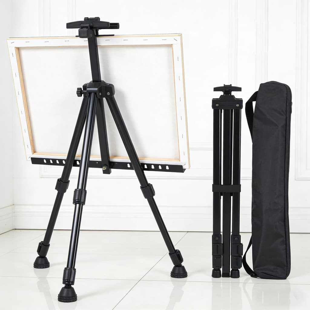 Cavalete Tripé de Pintura Profissional 1,6m Dobrável com Bolsa – Para Tela Grande, Aço Resistente 3kg