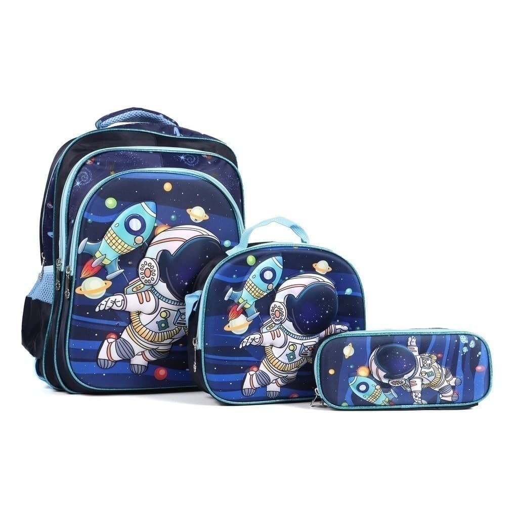 Kit Escolar Infantil Bolsa Lancheira Estojo Estampas 3D Menina e Menino com luzes