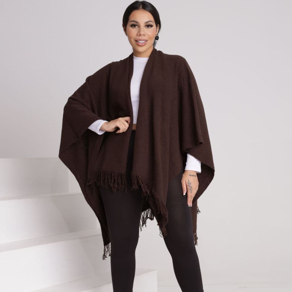 Colete Chale Capa Kimono Poncho Blusa Feminina Trico Manga Longa Inverno Lã