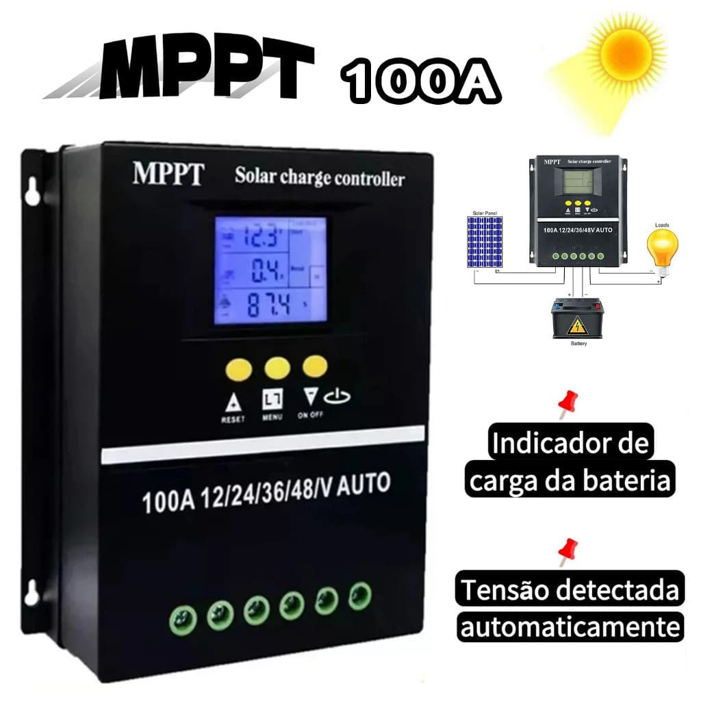 Controlador De Carga Solar De Identificação Automática Inteligente 100A MPPT Regulador De Tensão 12/24/36/48V
