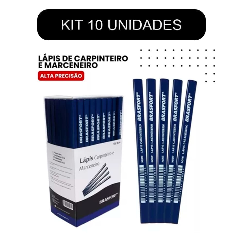Kit 10 Lápis Carpinteiro Profissional Marceneiro Pedreiro Brasfort