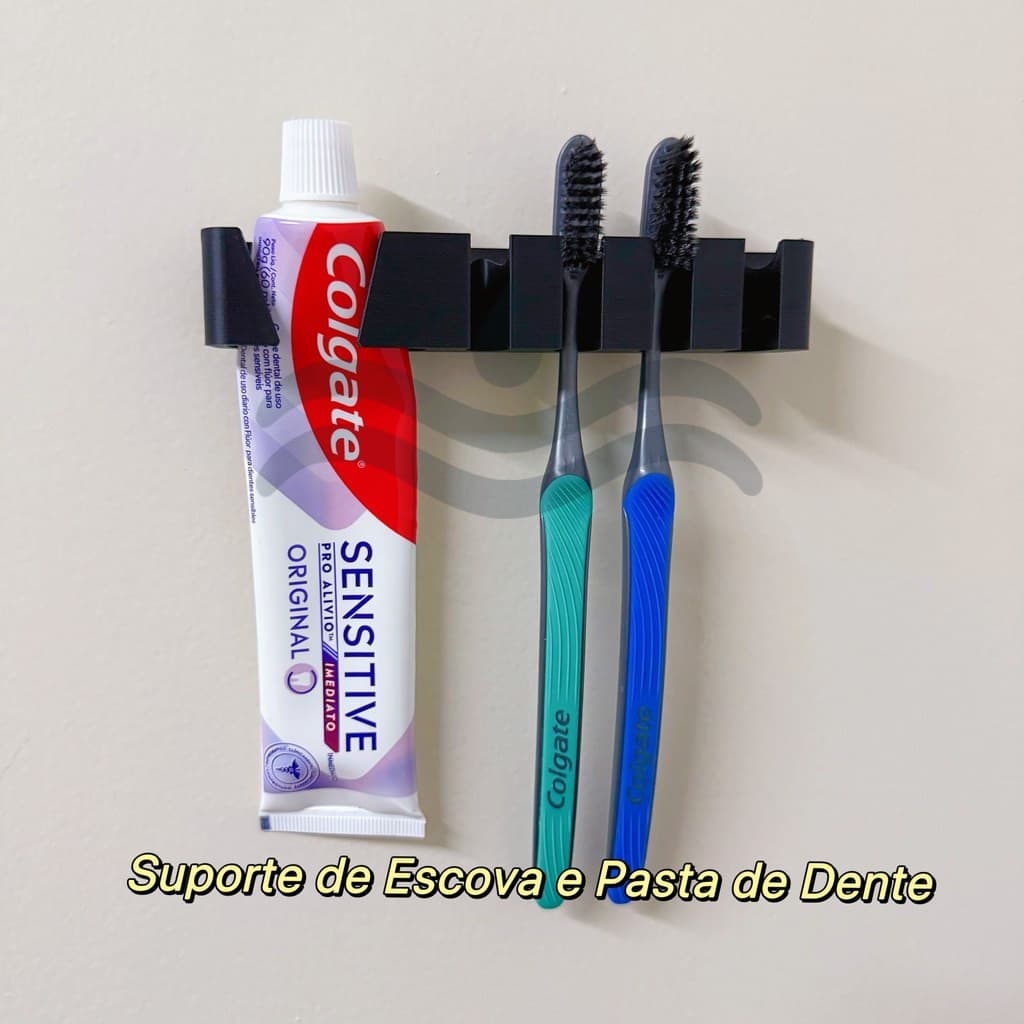Suporte de Escova de Dente e Pasta - Organizador de Parede para Banheiro - Porta Escova - Fita Dupla Face sem Parafusos