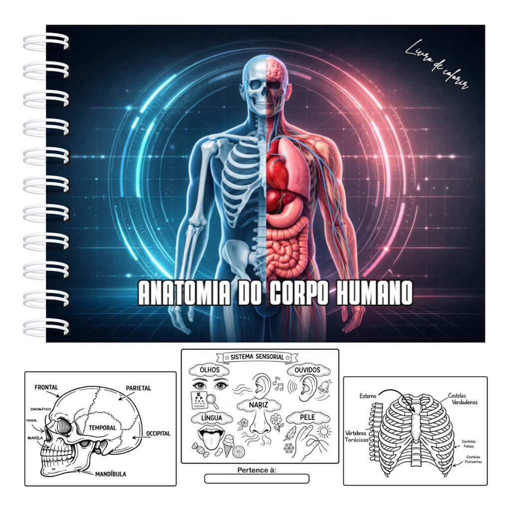 Livro De Colorir Anatomia Do Corpo Humano Capa Dura 52 Páginas 180g A5 Desenhos Detalhados Laminação Fosca Ou Brilhosa 