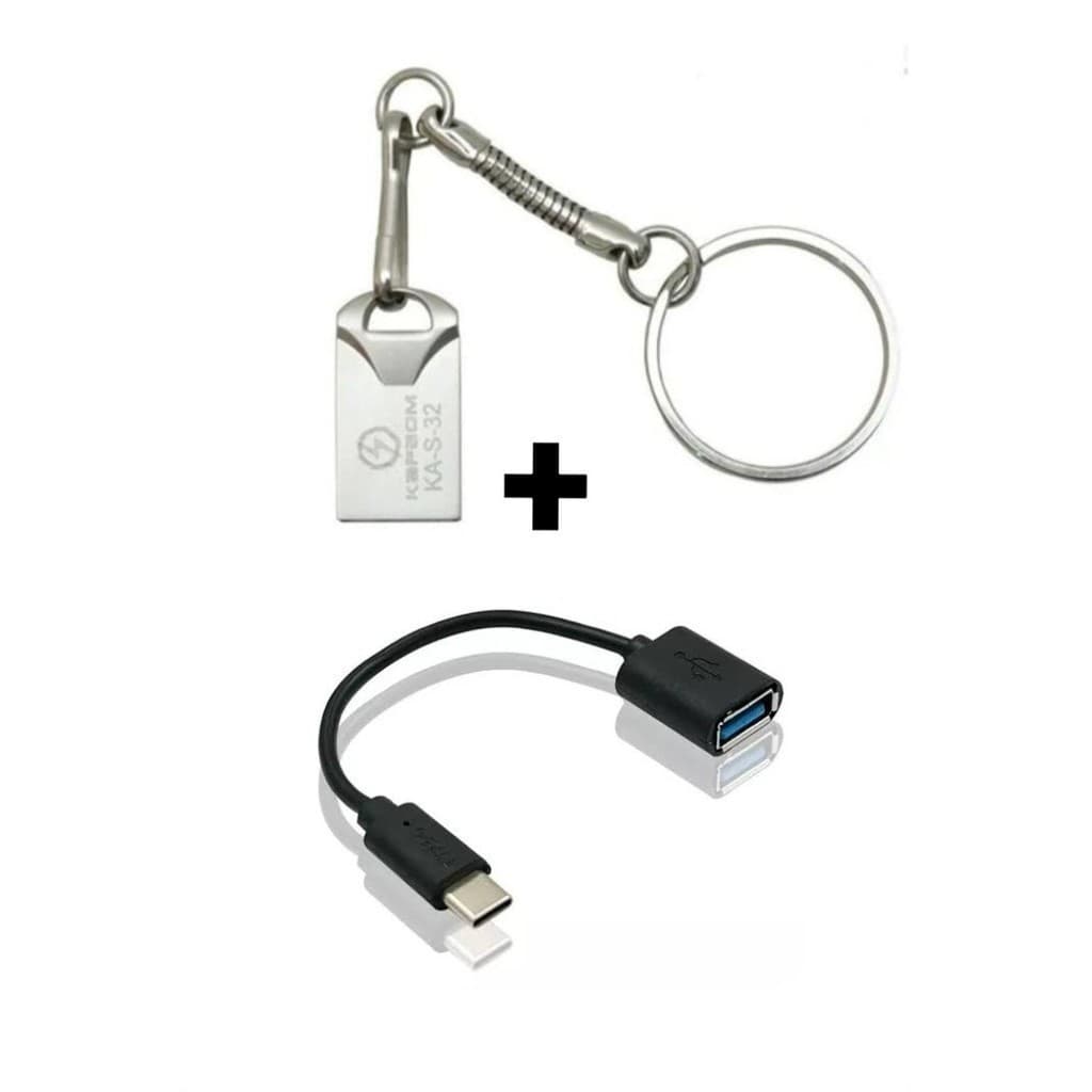 Kit Pen drive 16Gb metalico + Cabo Otg Usb x tipo top C transferencia de dados para Smartphones