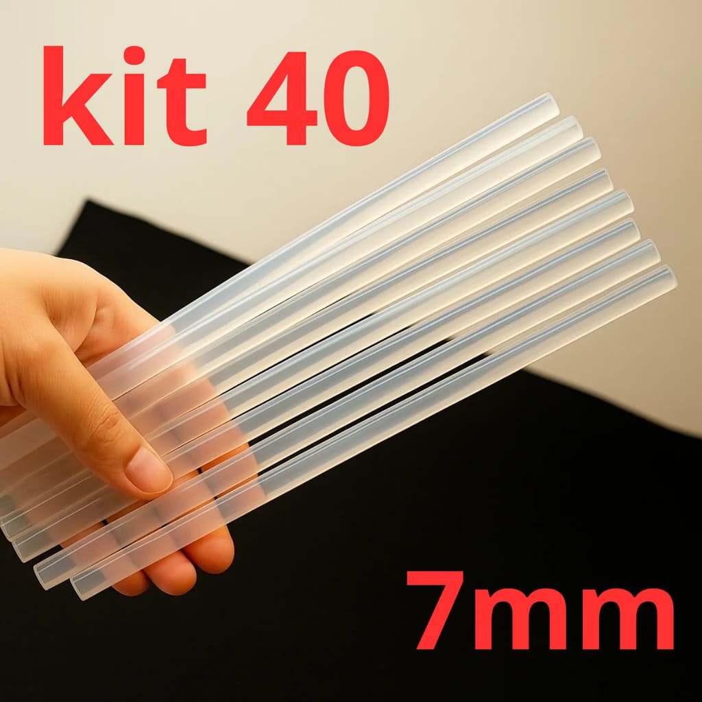 Kit 40 Refil Bastão Cola Quente Fina 7mm Transparente