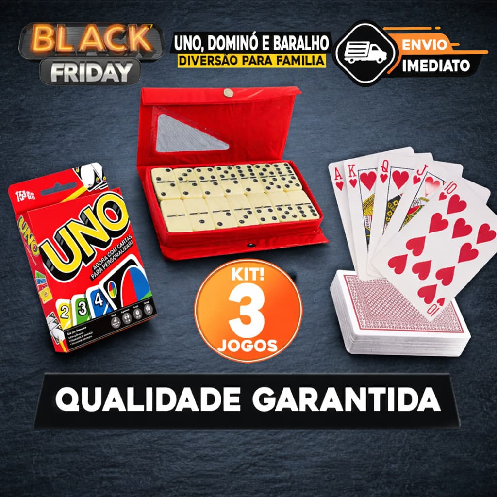KIT 3 Jogos - UNO, Dominó e Baralho