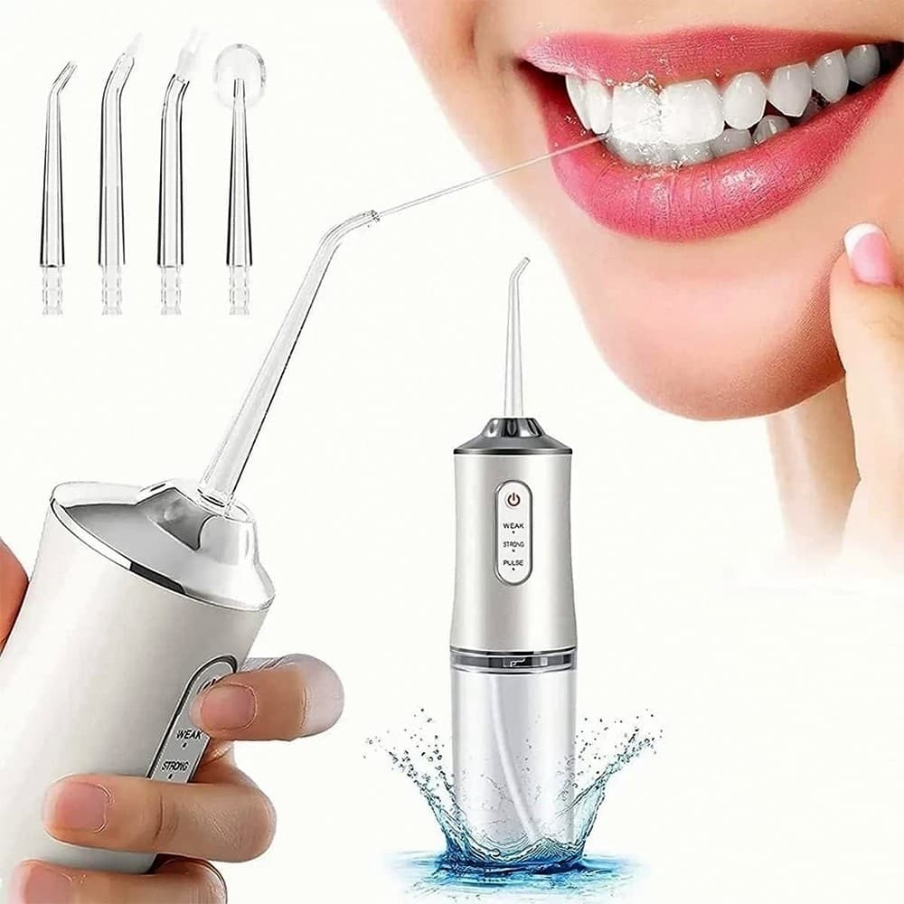 Irrigador Oral Dental Portátil USB Recarregável Bivolt 220ml 3 Modos + 4 Bicos de Limpeza P.QIU