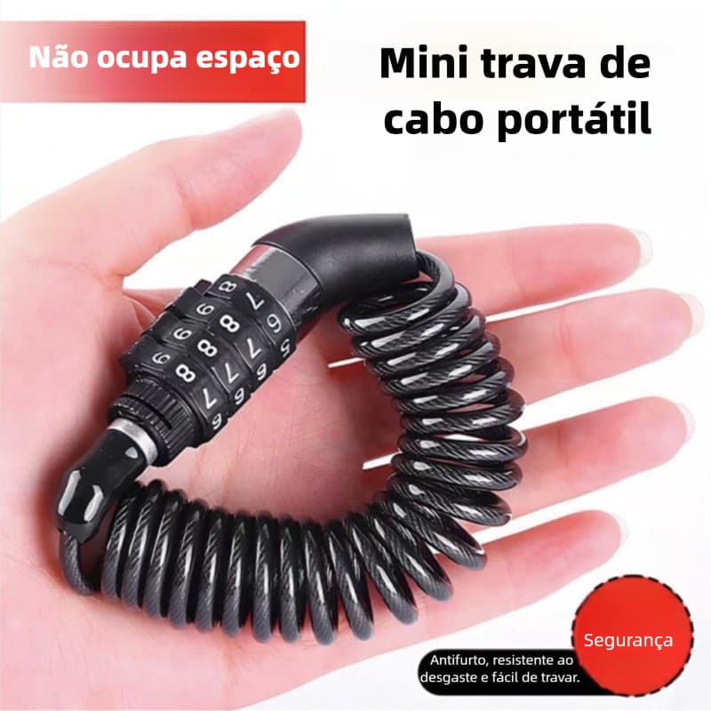 Capacete de Motocicleta com Trava de Segurança Retrátil com Cabo de Aço e Senha Antifurto, Portátil para Ciclismo e Viag