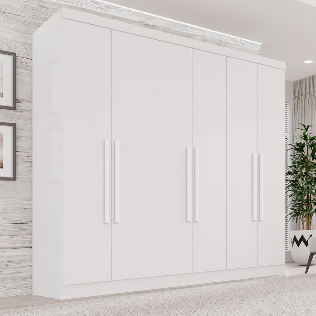 Guarda-Roupa Casal 6 Portas 2 Gavetas França Branco