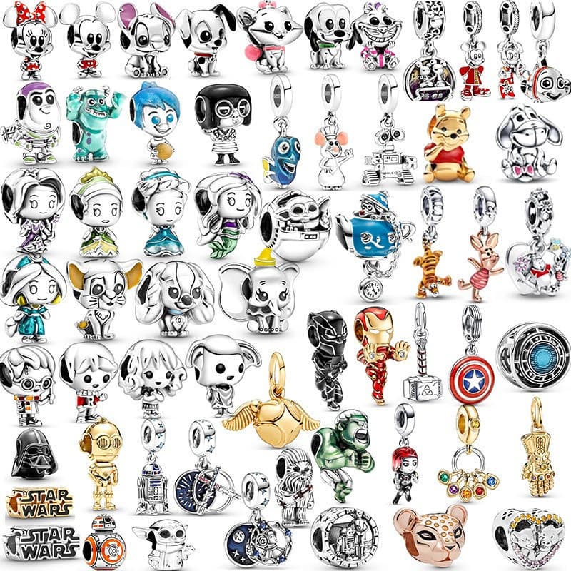 Berloque Pingente de contas S925 banhado a prata Disney frisado Star Wars pingente DIY pulseira acessórios presente