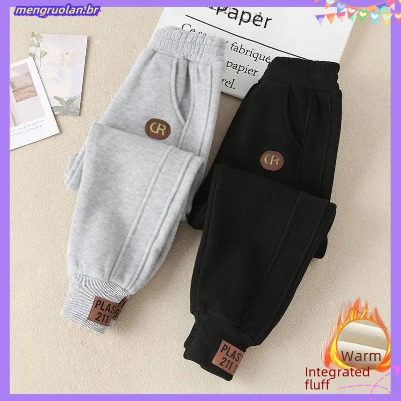 Crianças Lã Forro De Engrossado Calças Meninos Meninas Outono Inverno Uma Peça De Cordeiro Calça Moletom Da Moda Bebê